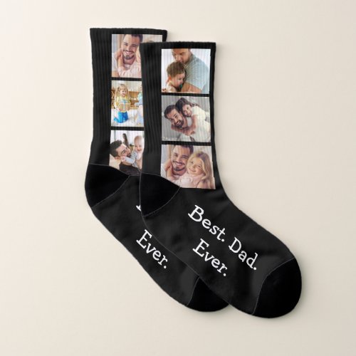 Fun 6 Photo Best Dad Ever Collage on Black White Socks