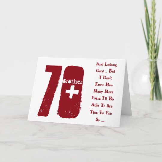 Fun, 70th birthday, brother, red and white text. card