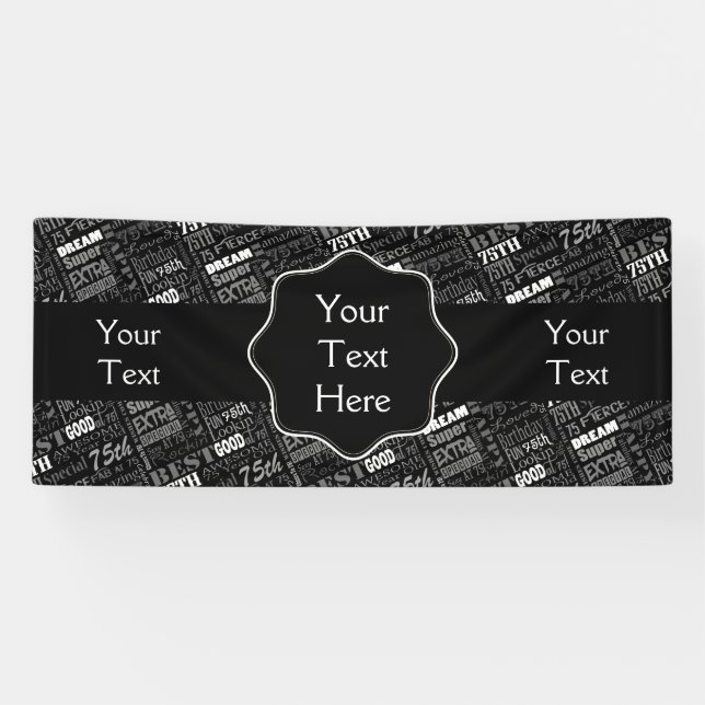 Fun 75th Birthday Party Personalized Monogram Banner (Horizontal)