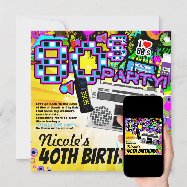 Fun 80's Costume Dress up Birthday Party Invitation | Zazzle