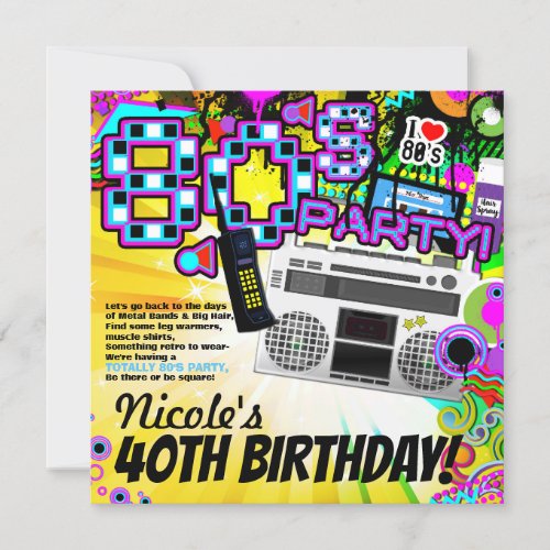 Fun 80s Costume Dress up Birthday Party Invitation