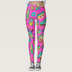 Retro 80's 90's Neon Colorful Ring Candy Pop Leggings by BlackStrawberry