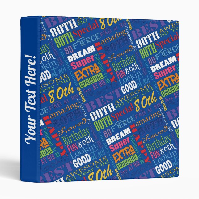 Fun 80th Birthday Party Personalized Monogram 3 Ring Binder (Front/Spine)