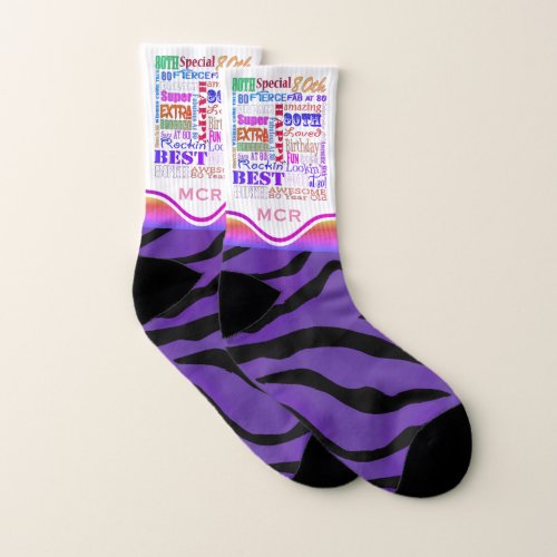 Fun 80th Birthday Party Personalized Monogram Socks