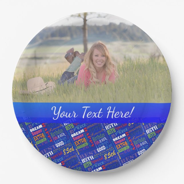 Fun 85th Birthday Party Personalized Monogram Paper Plates (Front)