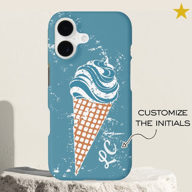 Fun 90s Blue Graffiti Ice Cream Cone Custom Name iPhone Case (Creator Uploaded)