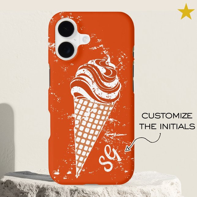 Fun 90s Orange Graffiti Ice Cream Cone Custom Name iPhone Case (Creator Uploaded)