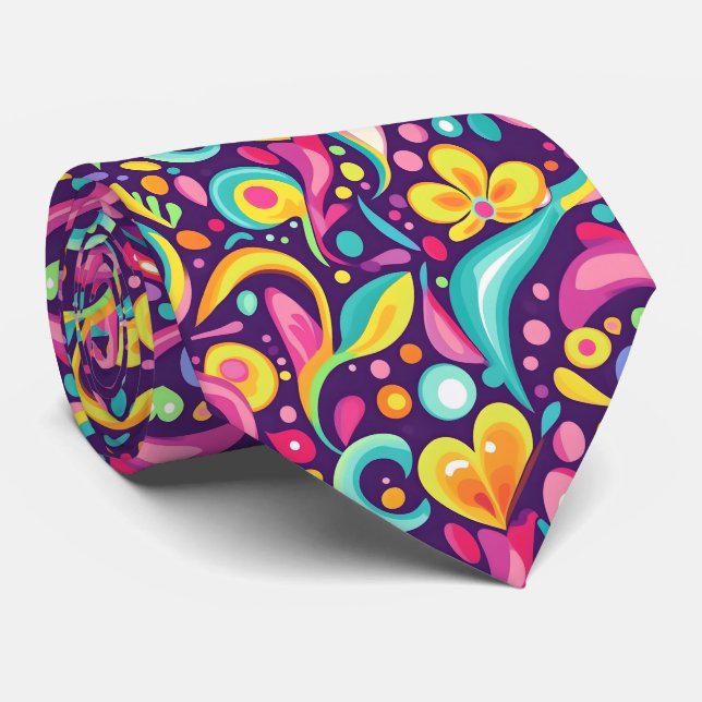 Fun 90s style tiled pattern  neck tie (Rolled)