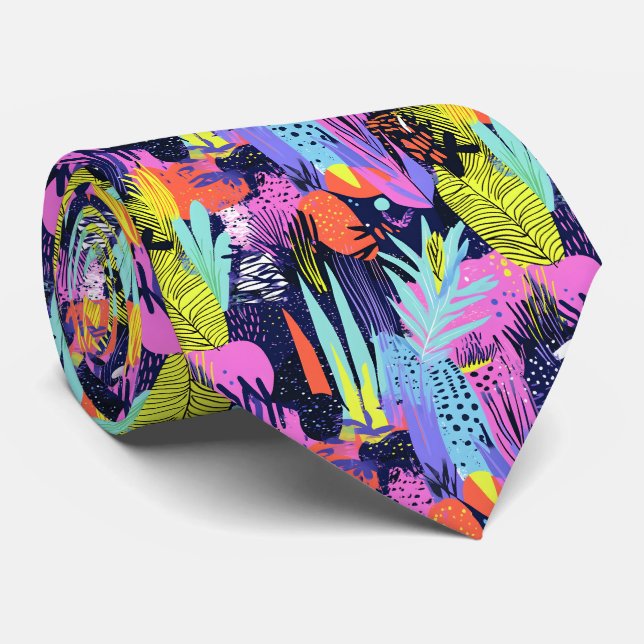 Fun 90s style tiled pattern  neck tie (Rolled)