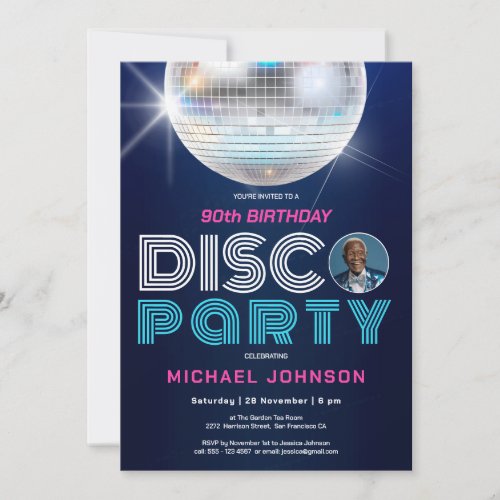 Fun 90th Birthday Disco Party Retro Custom Photo  Invitation