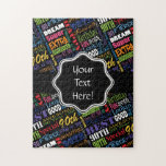 Fun 90th Birthday Party Personalized Monogram Jigsaw Puzzle<br><div class="desc">Unique and special typography themed 90th birthday party decor and gifts. Text includes fierce and fab at 90. fabulous at 90, amazing 90th birthday party, extra special 90th birthday, happy 90th birthday, rocking 90th birthday, looking good at 90, and amazing 90th birthday. Bright colorful text in yellow, pink, purple, blue,...</div>