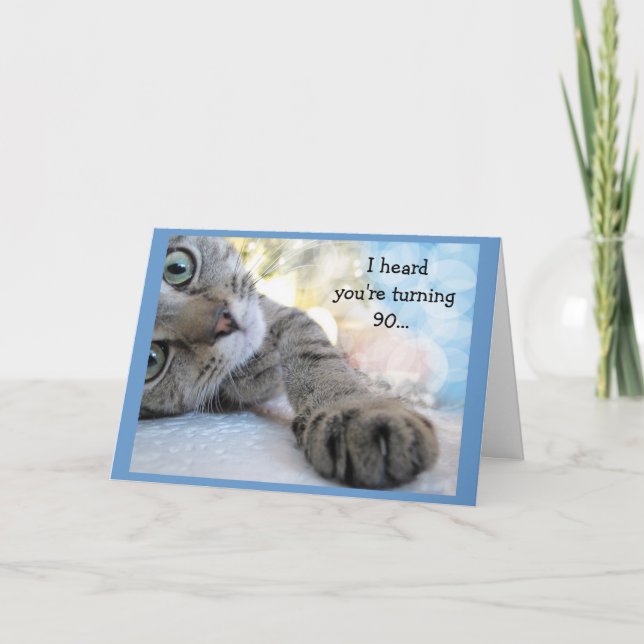 Fun 90th Birthday with Cat Animal Humor Card (Front)
