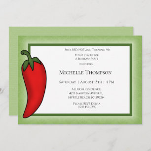Fun 90th or Any Age Red Hot Pepper Birthday Invitation