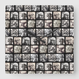 Fun 9 Photo Collage Pictures Square Wall Clock