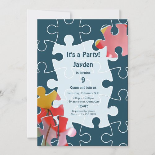 Fun 9th Birthday Puzzle Themed Party Invite Card