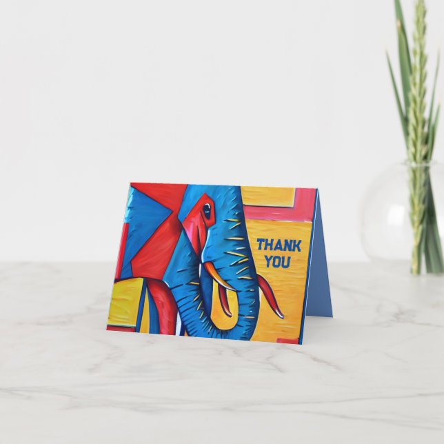 Fun Abstract Artsy Little Elephant Thank You Card (Front)