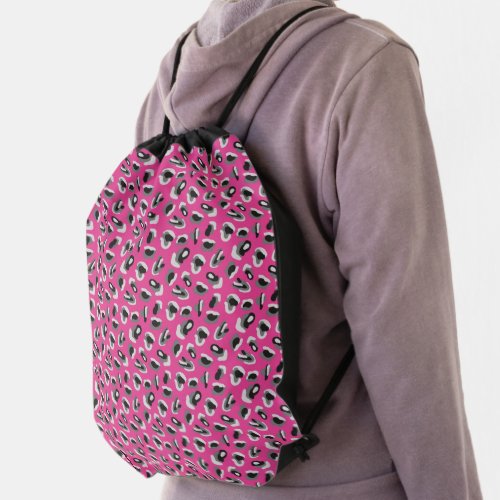 Fun Abstract Bright Pink Animal Print Pattern Drawstring Bag