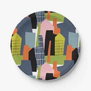 Fun abstract buildings city grid colorful paper plates