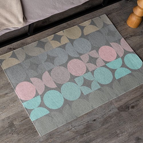 Fun Abstract Circles Squares Popart Pattern Rug