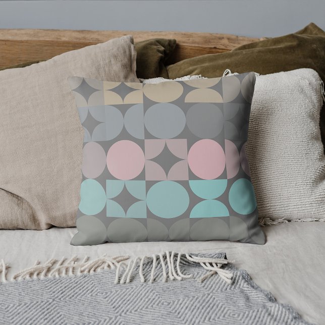 Fun Abstract Circles Squares Popart Pattern Throw Pillow (Creator Uploaded)