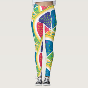 Fun Abstract Colorful Citrus Slice Rainbow Pattern Leggings