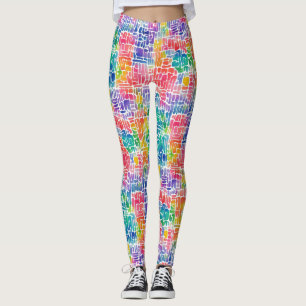 Fun Abstract Colorful Mosaic Watercolor Pattern Leggings