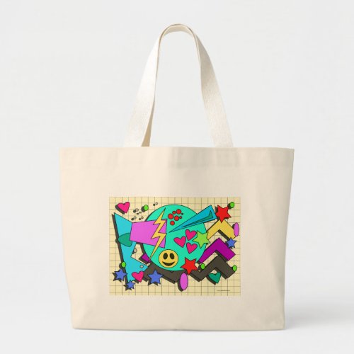 Fun Abstract Happy Vibes Flashback Comic Pattern Large Tote Bag