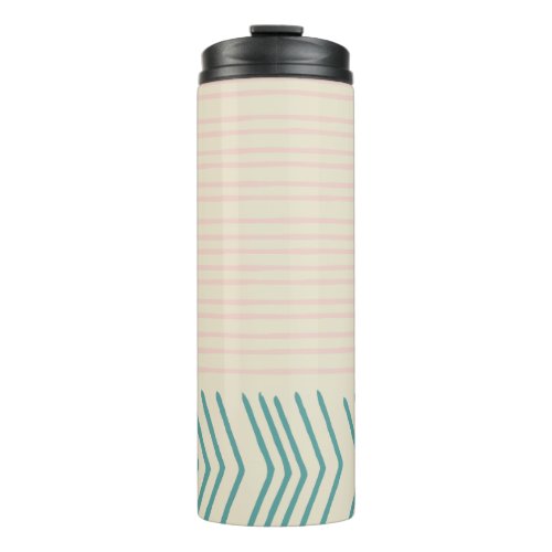 Fun Abstract Line Drawing in Teal and Pastel Pink Thermal Tumbler