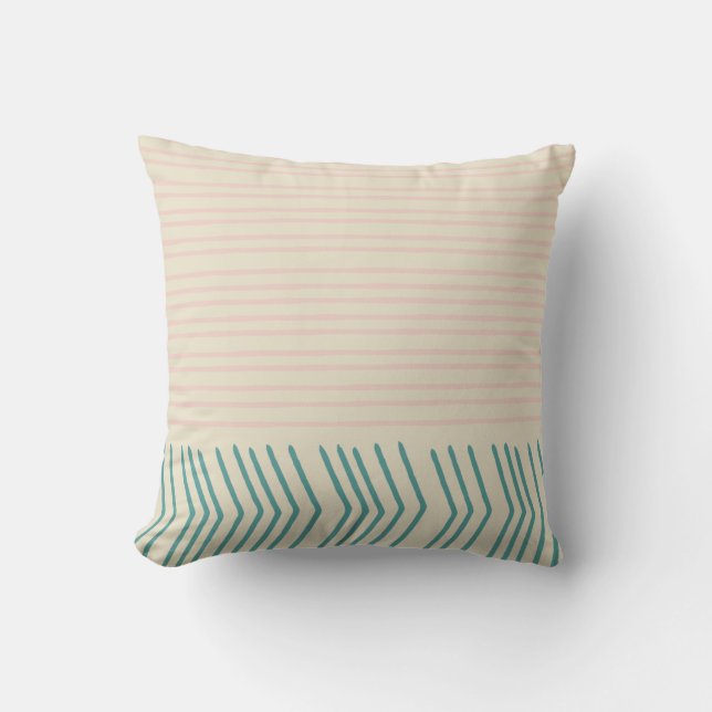 Fun Abstract Line Drawing in Teal and Pastel Pink Throw Pillow (Front)