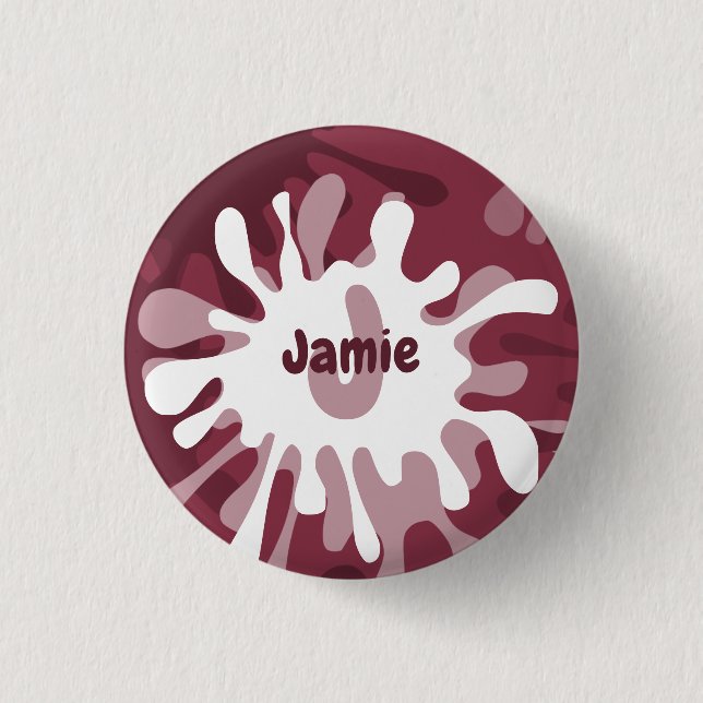 Fun Abstract Red Splatter Painting Name Button (Front)