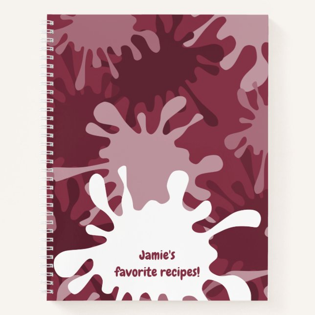 Fun Abstract Red Splatter Painting Name Recipe Notebook (Front)