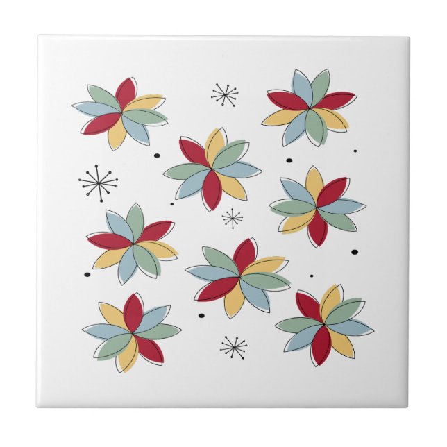 Fun Abstract Scandi Flowers Mid Century Modern Ceramic Tile (Front)