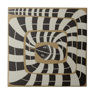 Fun Abstract Striped Snake in Brown Neutral Tones Ceramic Tile