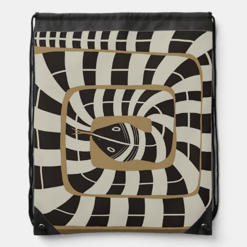 Fun Abstract Striped Snake in Brown Neutral Tones Drawstring Bag