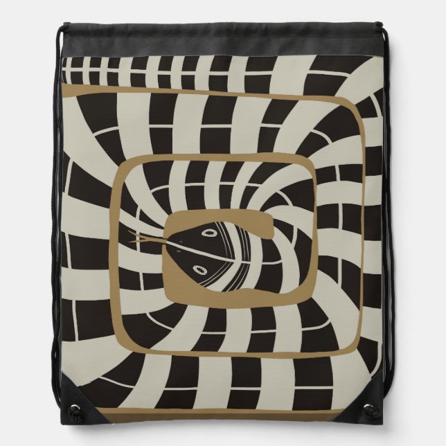 Fun Abstract Striped Snake in Brown Neutral Tones Drawstring Bag (Front)