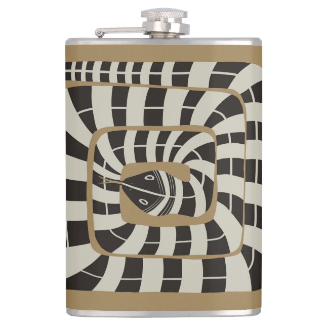 Fun Abstract Striped Snake in Brown Neutral Tones Flask (Front)