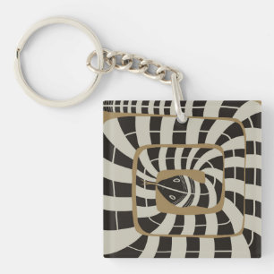 Fun Abstract Striped Snake in Brown Neutral Tones Keychain