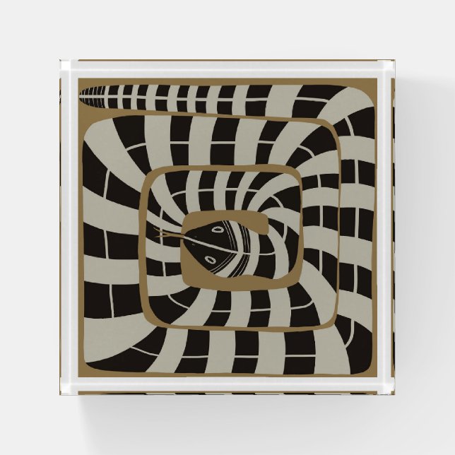 Fun Abstract Striped Snake in Brown Neutral Tones Paperweight (Front)