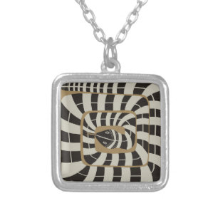 Fun Abstract Striped Snake in Brown Neutral Tones Silver Plated Necklace