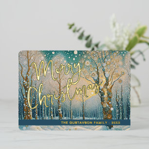 Fun Abstract Winter Wonderland Snowflakes Art Gold Foil Holiday Card