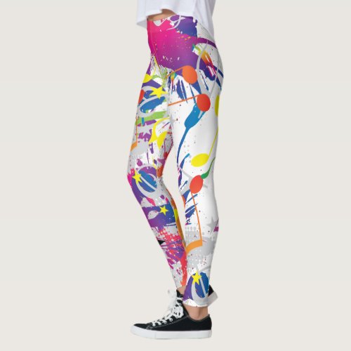 Fun Abstract with Paint Splashes and Musical Notes Leggings