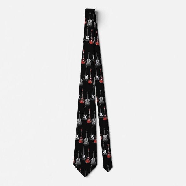 Fun Acoustic Electric Guitars Music Pattern Design Neck Tie (Front)