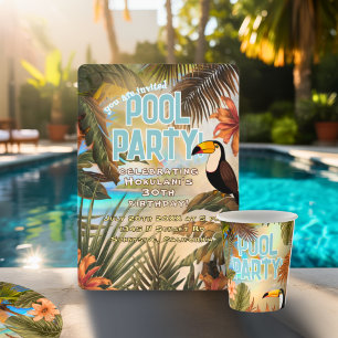 Fun Adult Tiki Toucan Tropical Pool Party Vintage  Invitation