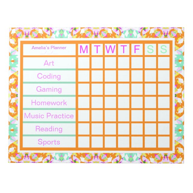 Fun After School Activities Hobbies Weekly Planner Notepad (Front)