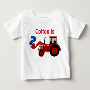 Fun "Age" and "Name" Red Tractor Birthday Baby T-Shirt