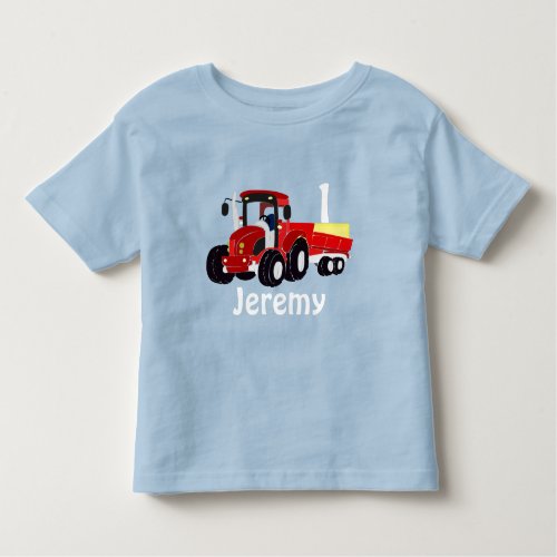 Fun Age and Name Red Tractor Birthday  Toddler T_s Toddler T_shirt