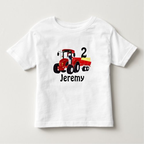 Fun Age and Name Red Tractor Birthday  Toddler T_shirt