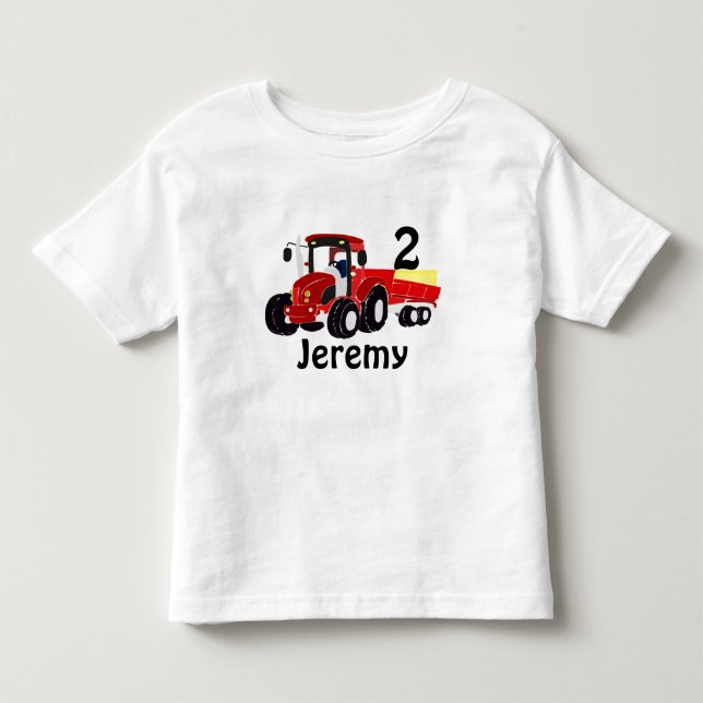 Fun Age and Name Red Tractor Birthday  Toddler T-shirt (Front)
