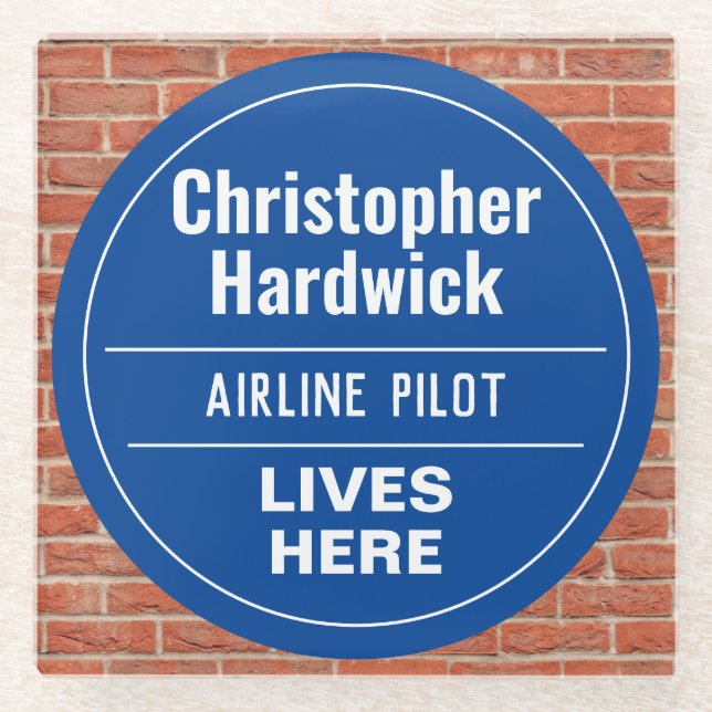 Fun Airline Pilot Wall Plaque Style Glass Coaster (Front)