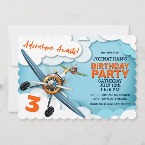 Fun Airplane Aviation Birthday Invitation